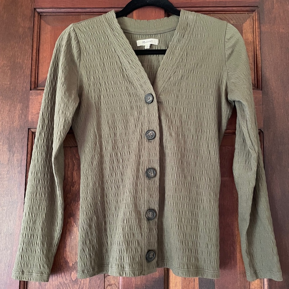 Madewell Crinkle Knit Cardigan Top - Kale Green Size Small